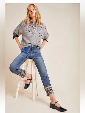 Pilcro High-Rise Embroidered Slim Straight Jeans